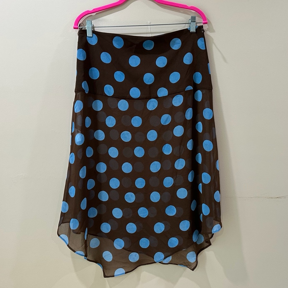NWT Zara Polka Dot Asymmetric Semi Sheer Skirt Brown Blue Y2K 90s Womens Size M - Picture 5 of 11